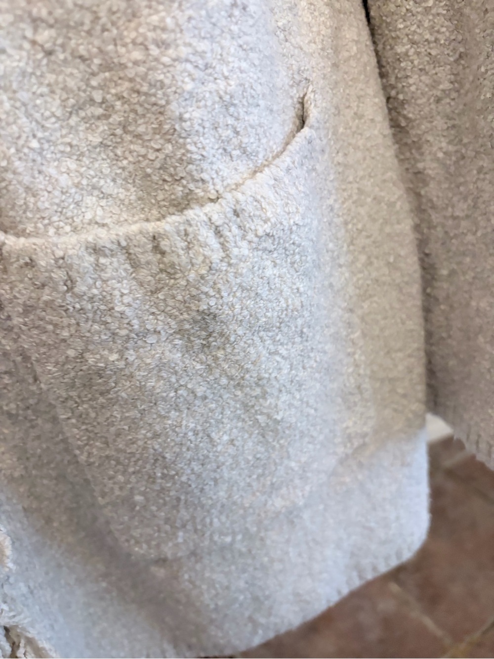 J. Jill Boucle Knit Shaggy Fringe Open Front Cardigan Duster Oatmeal XS Boho NWT - Picture 4 of 9